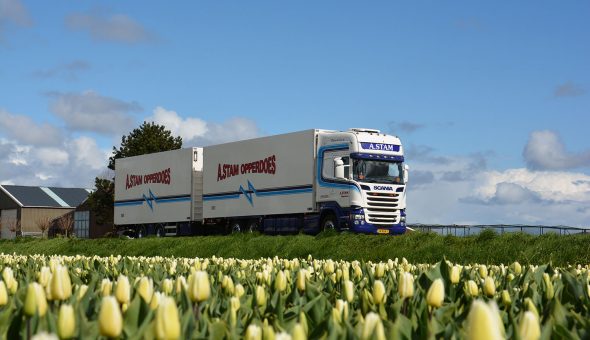 Geisoleerde truck combinatie opgebouwd op Scania voor bloemen transport - A. Stam Opperdoes