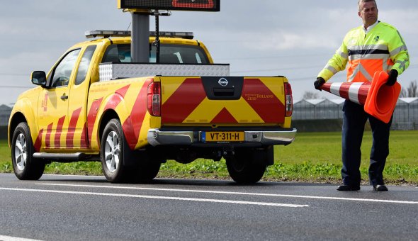 Weginspectievoeruit voorzien van een LED informatiepaneel, ook wel Autodrip genoemd