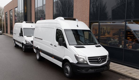 Koelwagen ombouw voor Mercedes Sprinter en voorzien van Thermoking koelmachine met aerodymanische vormen