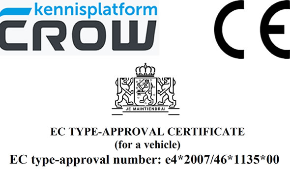 Arrow warning trailers approved with CE-marking, EC approcal and CROW-specifications