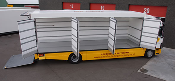 Custom made truck bodies als moving truck for ABC Den hartogh movers built on Renault truck