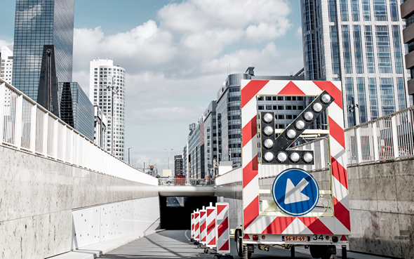 BUKO Infrasupport arrow warning trailer at Weena in Rotterdam