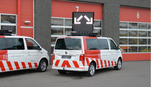 Good visibility of the Road Inspector Vehicle due to the large format Swarco LED display